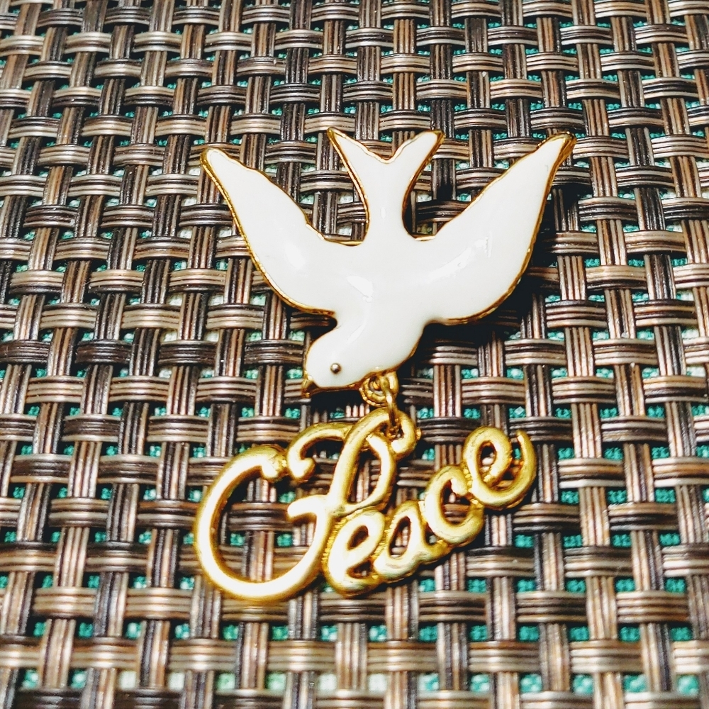 Enameled Dove Peace Brooch